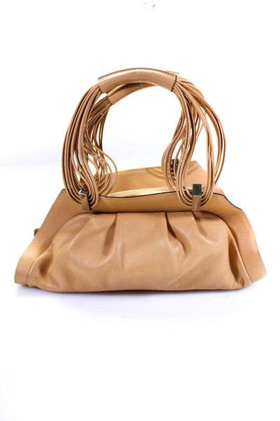 Tentazione Due Women's Zip Closure Oval Shape Tote Handbag Beige Size M