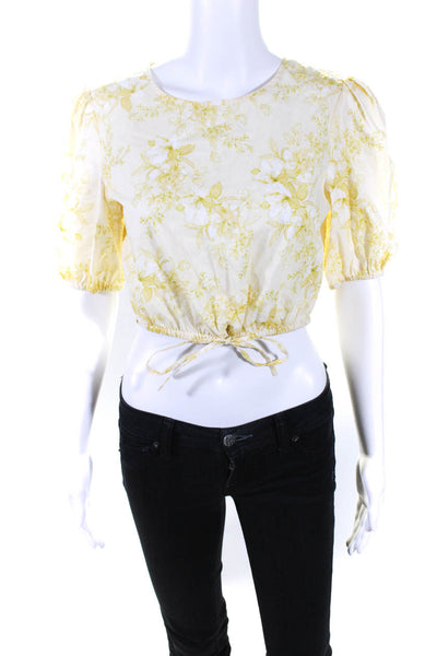 Intermix Womens Short Sleeve Crew Neck Floral Cropped Shirt Yellow Cotton Small