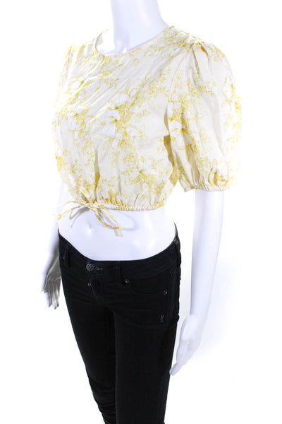 Intermix Womens Short Sleeve Crew Neck Floral Cropped Shirt Yellow Cotton Small