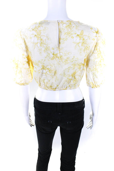 Intermix Womens Short Sleeve Crew Neck Floral Cropped Shirt Yellow Cotton Small