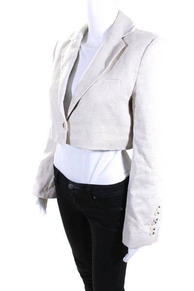 Zara Womens Single Button Notched Lapel Cropped Blazer Jacket Brown Size Small