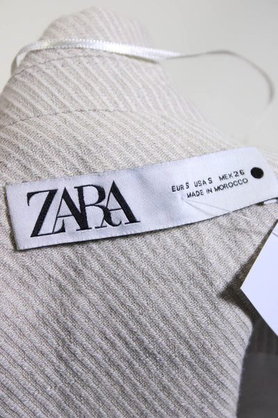 Zara Womens Single Button Notched Lapel Cropped Blazer Jacket Brown Size Small