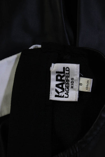 Karl Lagerfeld Kids Childrens Girls Faux Leather A Line Dress Black Size 8