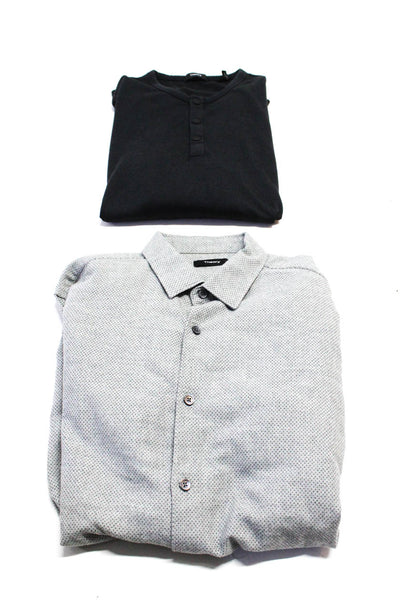 Theory Mens Cotton Polka Dot Long Sleev Button Up Shirt Gray Size M L Lot 2