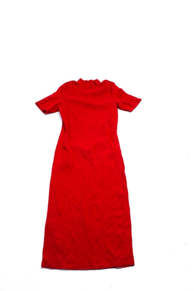 Zara Women's Mock Neck Short Sleeve Bodycon Midi Dress Red Size L Lot 2