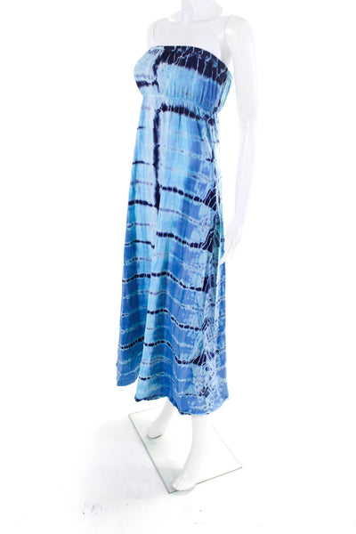 Hard Tail Womens Cotton Tie Dye Striped Elastic Textured Maxi Dress Blue Size XS