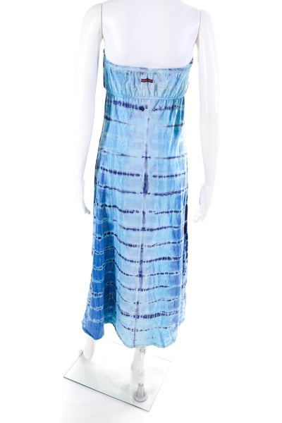 Hard Tail Womens Cotton Tie Dye Striped Elastic Textured Maxi Dress Blue Size XS