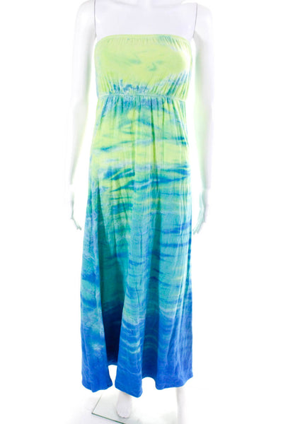 Hard Tail Womens Cotton Ombre Print Tie Dye Elastic Maxi Dress Blue Size XS