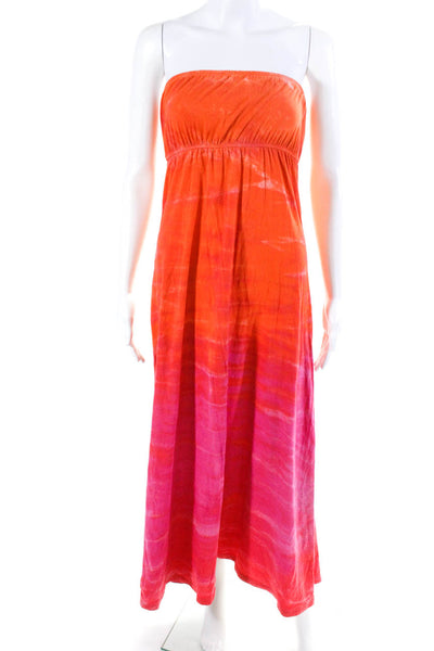 Hard Tail Womens Cotton Ombre Print Ruched Elastic Maxi Dress Orange Size XS