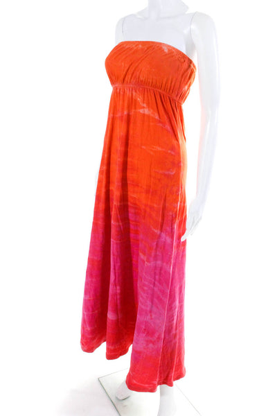Hard Tail Womens Cotton Ombre Print Ruched Elastic Maxi Dress Orange Size XS