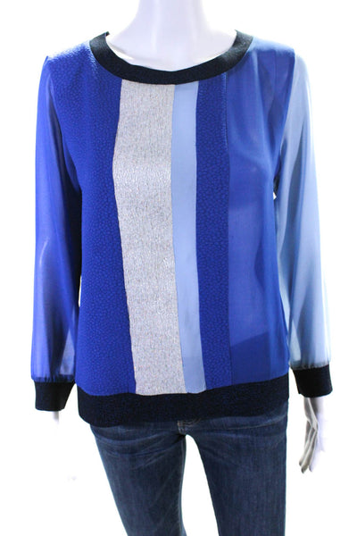 Sandro Womens Chiffon Colorblock Print Long Sleeve Blouse Blue White Size S