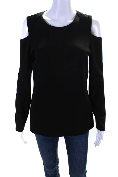 Halston Womens Cold Shoulder Long Sleeve Mesh Back Blouse Top Black Size XS
