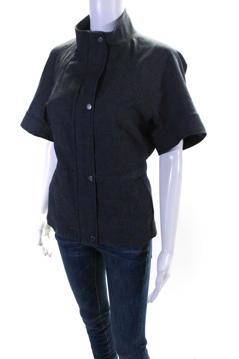 BCBGMAXAZRIA Womens Short Sleeve Full Zip Collared Jacket Denim