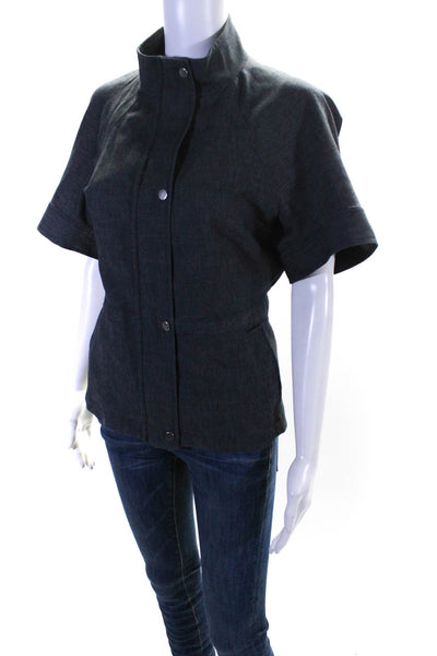 BCBGMAXAZRIA Womens Short Sleeve Full Zip Collared Jacket Denim Blue Size XS