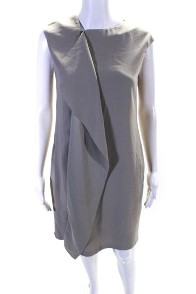 Reiss Womens Woven Sleeveless Round Neck Ruffle Front-Zip Shift Dress Gray Size4
