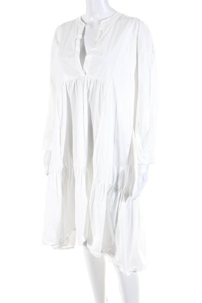 Zara Womens Cotton Ruffled Hem 3/4 Sleeve Unlined Drop Waist Dress White Size S