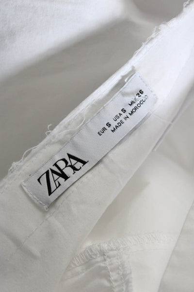 Zara Womens Cotton Ruffled Hem 3/4 Sleeve Unlined Drop Waist Dress White Size S