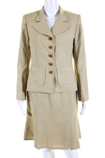 Avery Oliver Womens Wool Tweed Four Button Two Piece Skirt Suit Yellow Size 6