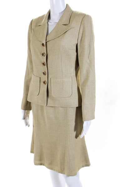Avery Oliver Womens Wool Tweed Four Button Two Piece Skirt Suit Yellow Size 6
