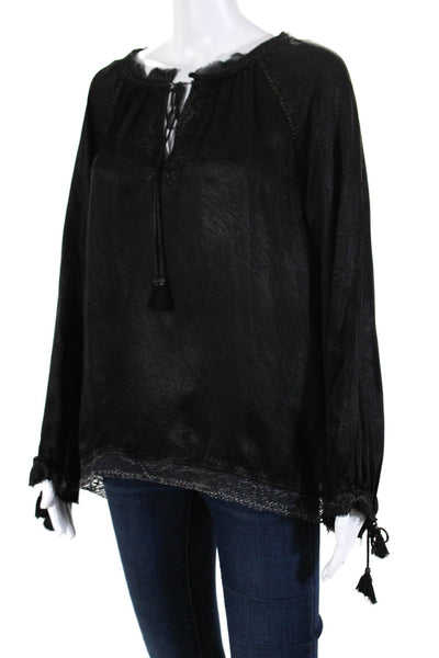 Zadig & Voltaire Womens Beaded Long Sleeved Round Neck Blouse Black Gray Size M