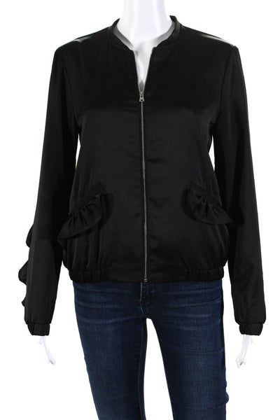 Trf Collection Zara Womens Ruffled Full Zipper Bomber Jacket Black Size Small
