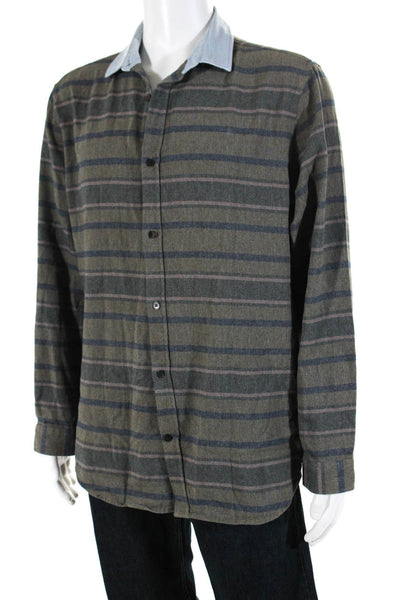 Frank & Oak Mens Striped Button Down Shirt Multi Colored Size Extra Large