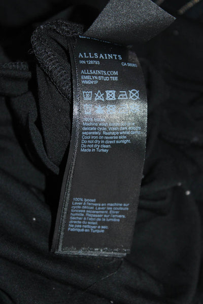 Allsaints Womens Short Sleeve Rhinestone V Neck Tee Shirt Black Size Small