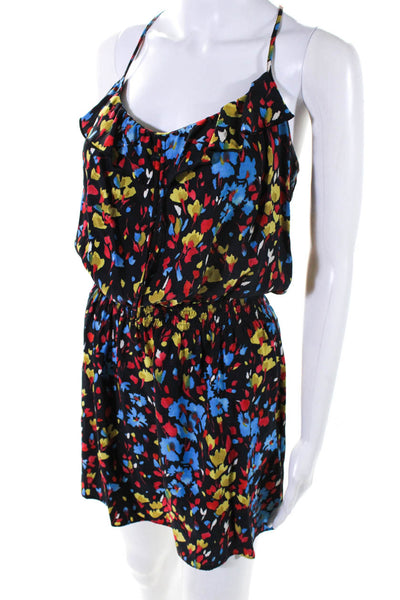 Parker Womens Floral Strappy A Line Short Blouson Dress Black Red Blue Size M