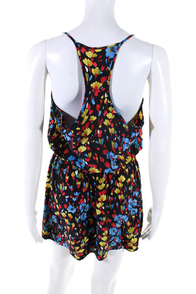 Parker Womens Floral Strappy A Line Short Blouson Dress Black Red Blue Size M