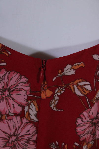 BB Dakota Womens Floral Short Sleeved Bow V Neck A Line Dress Red Pink Size 8