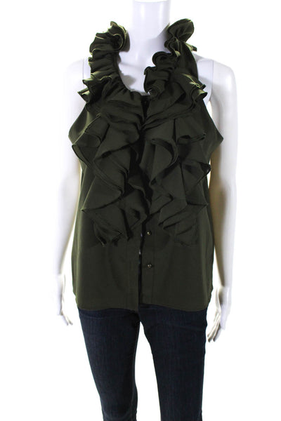 Robbi & Nikki Womens Ruffled Sleeveless Buttoned Tank Top Blouse Green Size M