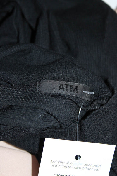ATM Womens Ribbed Mock Neck Sleeveless Stretch Slim Fit Tank Top Black Size M