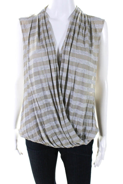 Robert Rodriguez Womens Striped Cowl Wrap V Neck Tank Blouse Gray Tan Size M