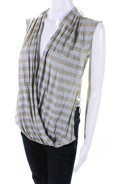 Robert Rodriguez Womens Striped Cowl Wrap V Neck Tank Blouse Gray Tan Size M