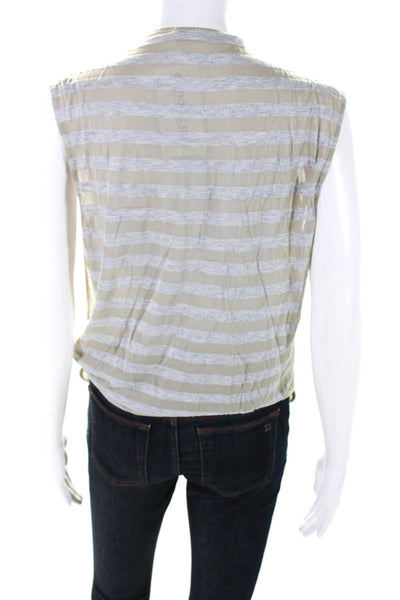 Robert Rodriguez Womens Striped Cowl Wrap V Neck Tank Blouse Gray Tan Size M