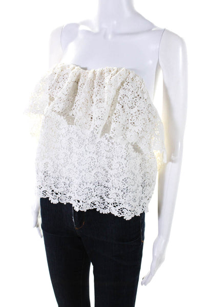 Rebecca Taylor Women's Scalloped Trim Lace Strapless Blouse White Size 6