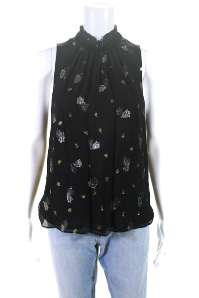 Rebecca Taylor Womens Silk Chiffon Metallic Sleeveless Blouse Top Black Size 6