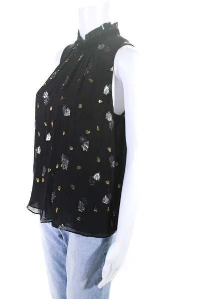 Rebecca Taylor Womens Silk Chiffon Metallic Sleeveless Blouse Top Black Size 6