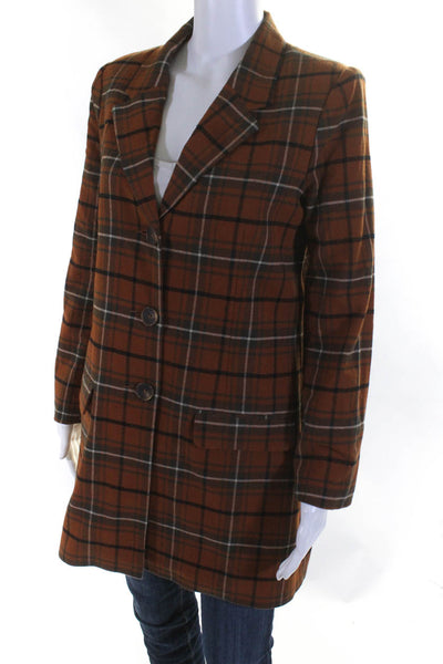 BB Dakota Women's Plaid Mid Length Button Down Overcoat Orange Size S