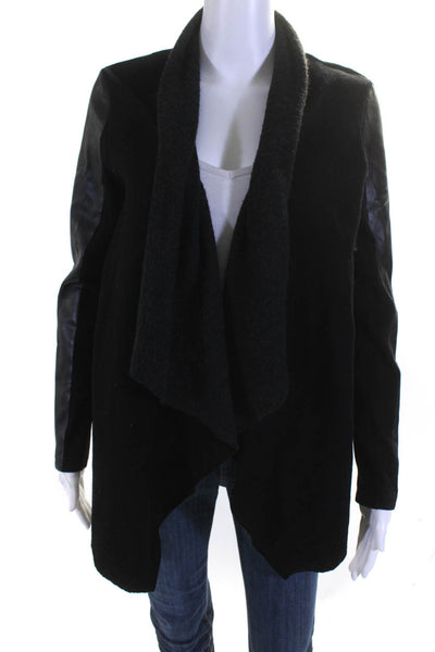 Bailey 44 Women's Faux Leather Open Front Wool Cardigan Gray Size XS