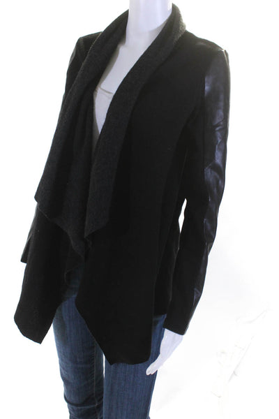 Bailey 44 Women's Faux Leather Open Front Wool Cardigan Gray Size XS