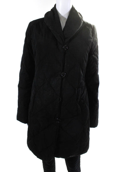 Belle Amies Womens Button Front Mock Neck Quilted Jacket Black Size Small