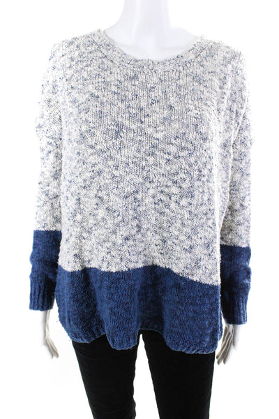 Vince Womens Scoop Neck Oversized Sweatshirt White Blue Cotton Size Medium