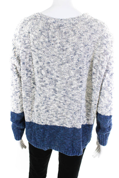 Vince Womens Scoop Neck Oversized Sweatshirt White Blue Cotton Size Medium