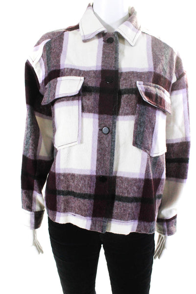 Zara Women's Cropped Plaid Relaxed Fit Button Down Overshirt Purple Size XS