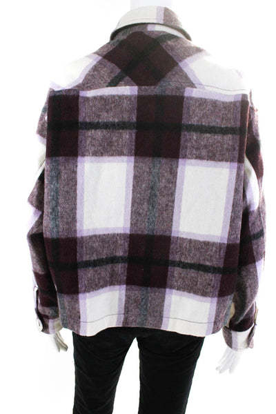 Zara Women's Cropped Plaid Relaxed Fit Button Down Overshirt Purple Size XS