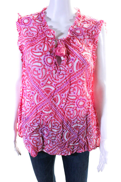 Vineyard Vines Womens Cotton Paisley Print Sleeveless Blouse Pink Red Size XL