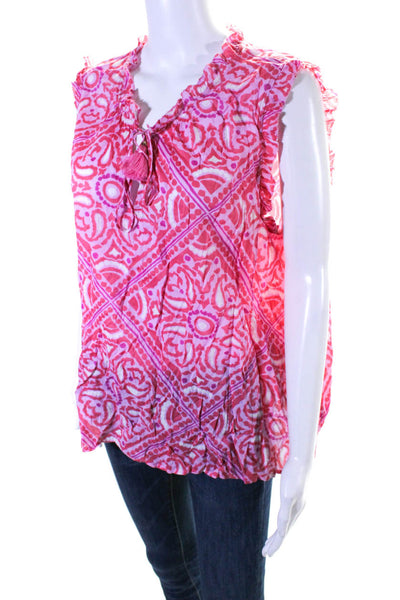 Vineyard Vines Womens Cotton Paisley Print Sleeveless Blouse Pink Red Size XL