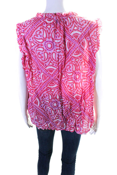 Vineyard Vines Womens Cotton Paisley Print Sleeveless Blouse Pink Red Size XL