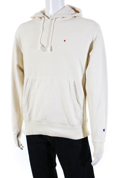 Champion Mens Embroidered Drawstring Long Sleeve Pullover Hoodie White Size M